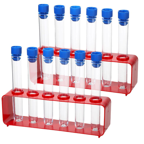 2 Sets Test Tubes with Rack Clear Plastic Test Tubes with Caps and 6 Holes Holder Rack Nurse Party Decorations Shot Tubes for Scientific Experimen...