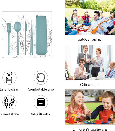 Camping Utensil Set, Reusable Utensils Set with Case, Plastic Cutlery Set Forks Spoon Tableware Chopsticks, Portable Cutlery Set for Travel Picnic...