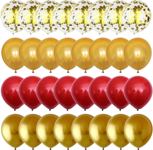 60 Pieces Balloons Red and Gold, 12 Inch Ruby Red Metallic Chrome Gold Pearl Gold Confetti Latex Balloons, Retro Red Gold Party Balloons for Weddi...