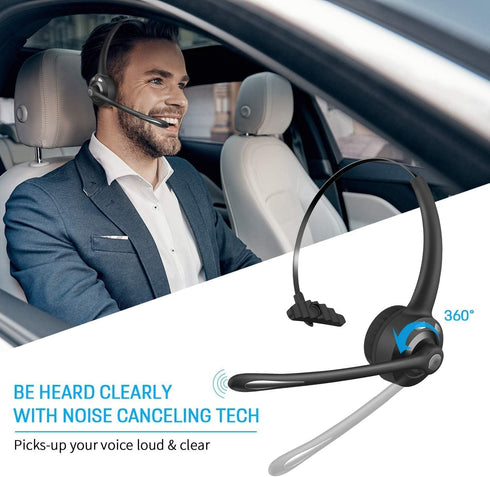 Wireless Headphones, Pro Trucker Headset, Wireless Over Head Earpiece, On Ear Car Headphones with Microphone for Truck Driver, Phones, Skype, Call...