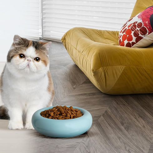 6.1 Inch Cat Bowls, 7 oz Ceramic Cat Food Bowl, Whisker Fatigue Relief Cat Bowl, Anti-Vomiting, Protect Spine, Perfect for Indoor Cats?Blue?...