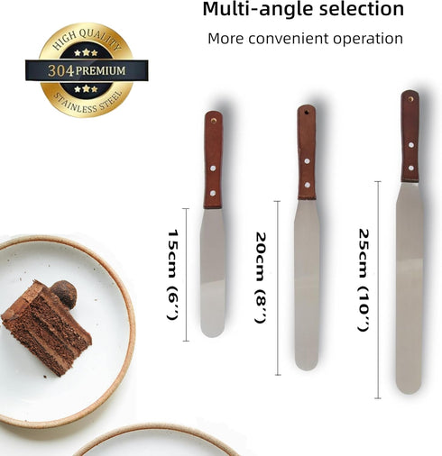 Straight Icing Spatula Stainless Steel Baking Set of 6", 8" & 10" Wooden Handle Cake Decorating Frosting Spatulas...
