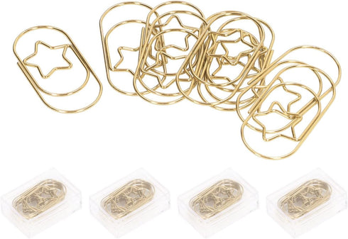40Pcs Fancy Paper Clips, 4.9X2.4cm Strong Clamping Force Metal Five Pointed Star Shaped Paperclips, Office Supplies Paper Clamps with 4 Storage Bo...