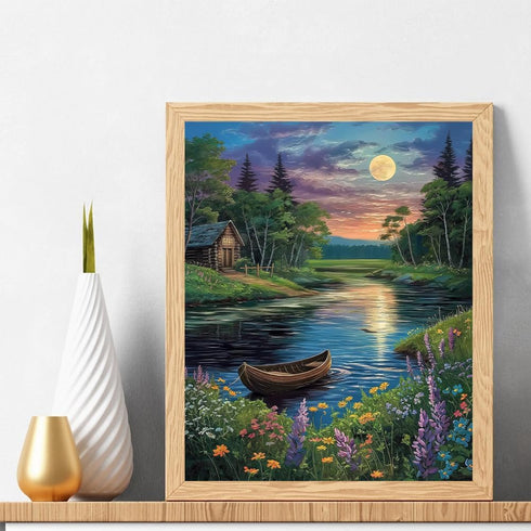 Natuyalo Paint by Numbers for Adults Beginner, Moonlight Landscape Acrylic Easy Paint by Numbers Kits Riverside House Craft Kits for Adults Suitab...