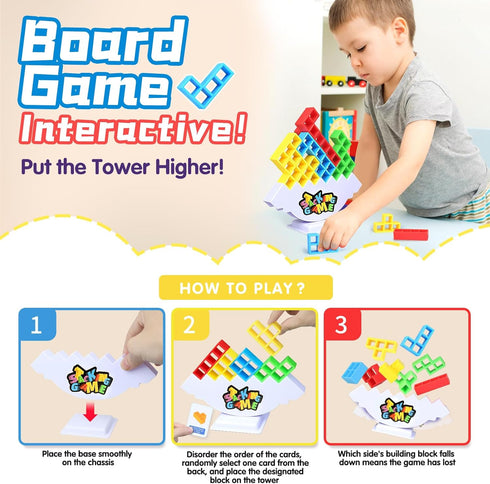 64PCS Stack Attack Game for Adult & Kids, Tetra Board Tower Games for Family Travel Party, 2 Players Balance Stacking Toy, Team Toys Building Bloc...