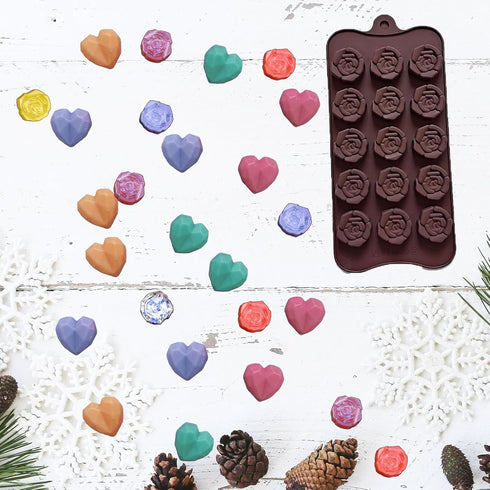 2 PACK Heart Rose Flower Ice Cube Silicone Mold,Diamond Heart Chocolate Candy Silicone Mold for Making Cookies Cakes Mousse Chocolate Ice Cream Je...