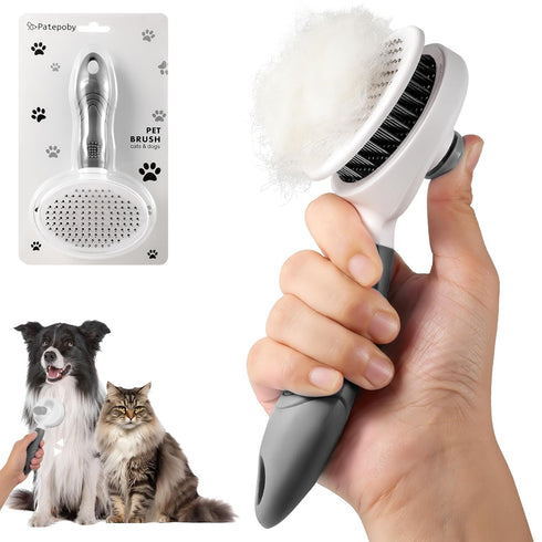 pet brush, pet brush for cats and dogs, removes loose undercoat and smoothes hair, stainless steel needles, self-cleaning button upgraded version,...