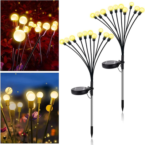 2 Pack Solar Garden Lights, 20LED Solar Powered Firefly Lights, Starburst Swaying Light Waterproof, Solar Garden Decorative Lights, Outdoor Yard P...