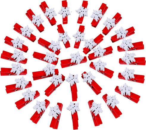 Pack of 50pcs Christmas Clips, Snowflake Red Wood Clothespins for Game Favors Craft, Wood Clips Set for Card Paper Photo Photography Activity (Red...