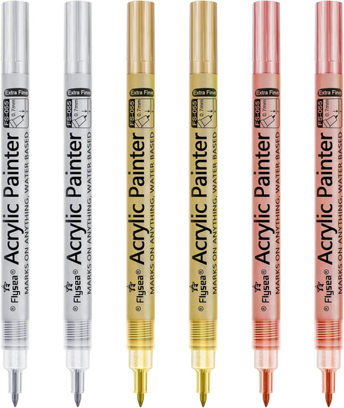 Metallic Marker Pens, Gold ,Rose Gold and Silver Metallic Permanent Markers for Artist Illustration, Crafts, Gift Card Making, Scrapbooking, Fabri...