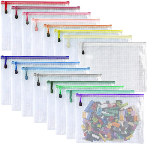 Oaimyy-16Pcs, Mesh Zipper Pouch Document Folders Bag & Plastic Zip File Folders for School Office Supplies, Travel,Puzzles Games Organizing Storag...