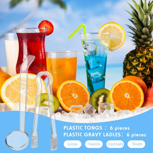 Domensi 12 Pieces Small Ladles Set, Including 6 Pcs Clear Plastic Tongs for Serving 6 Pcs 1 oz Small Gravy Ladle Plastic Salad Tongs Acrylic Long ...