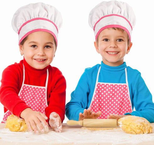 Kids Cooking Baking Set 19Pcs, Kids Chef Role Play Costume Set - Chef Hat and Matching Pink Apron Children Dress up Pretend Gift for 3 4 5 6 7 8 Y...