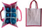 KVR Natural Jute burlap wine beer whisky vodka bottle carrier sturdy environment friendly bag with option to use as lunch bag (6 Bottle Bag, White...