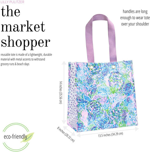Lilly Pulitzer Purple/Blue Market Shopper Bag, Reusable Grocery Tote with Comfortable Shoulder Straps, Shell of a Party...