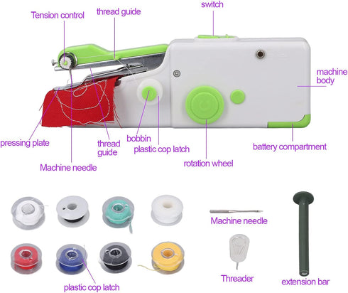 Diydeg Handheld Sewing Machine, Mini Portable Electric Sewing Machine, Ergonomic Battery Powered Portable Mending Machine Quick Stitch Tool for DI...