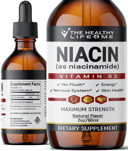 Vitamin B3 Niacinamide Liquid | Vitamin B Liquid Drops | Heart | Blood | Skin | 60 Days Supply | 2oz | by The HEALTHY LIFE 4 ME | Clear...