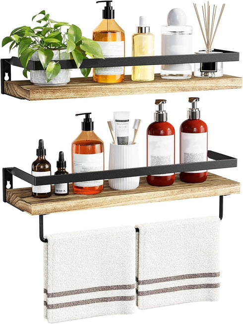 AMADA HOMEFURNISHING Bathroom Shelves with Towel Bar, Floating Shelves, Wall Shelves for Bathroom/Living Room/Kitchen/Bedroom, Light Brown Shelves...