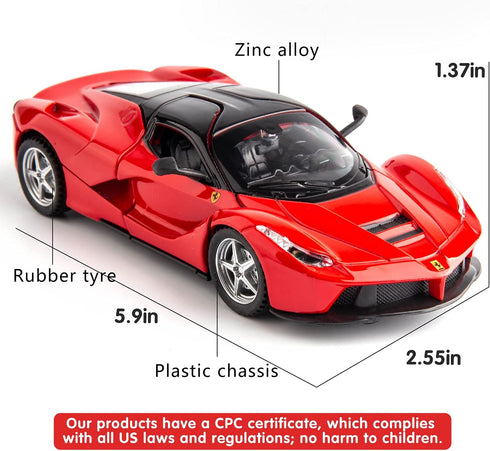 BDTCTK Compatible for 1:32 Ferrari Car Model Pull Back Car with Sound and Light for Kids Boy Girl, Metal Body Door Opened Red...