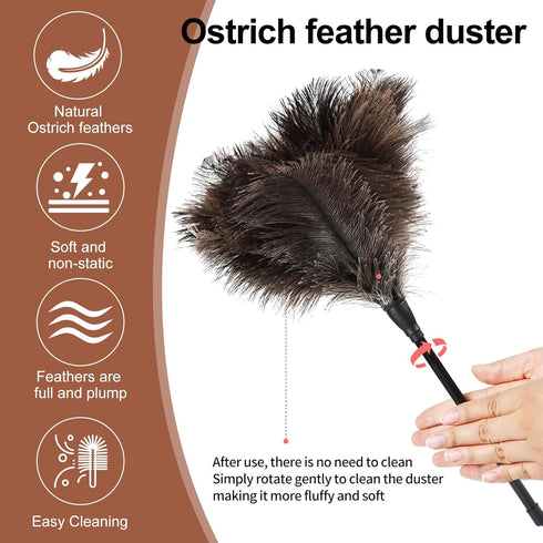 Ostrich Feather Duster Mini Feathers Dusters Natural Fluffy Soft with Plastic Handle and Eco-Friendly Washable Reusable Handheld for Cleaning Hous...