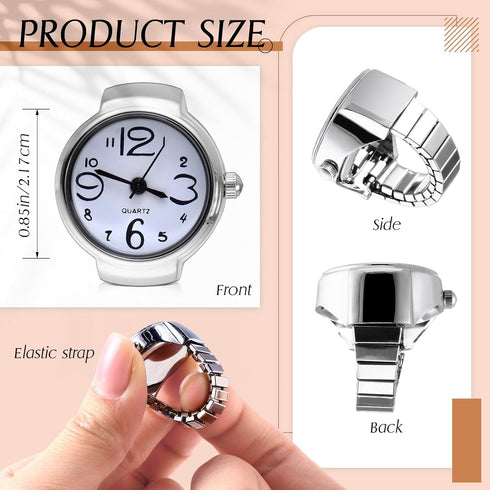 10 Pcs Finger Watches Set Adjustable Ring Watch for Women and Men Creative Elastic Round Quartz Finger Ring Watches...