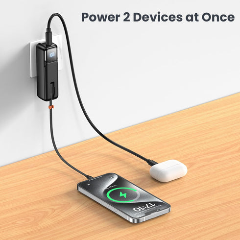 Small Portable Charger with Foldable Wall Plug 5000mAh,22.5W Fast Charging Power Bank Built in USB-C Cable,Mini External Battery Pack with LED Dis...
