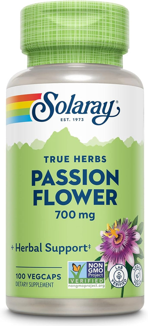 SOLARAY Passion Flower 700 mg Whole Aerial - Soothing Herbal Support - Passion Flower Capsules - Vegan, Non-GMO, 60-Day Guarantee, Lab Verified - ...