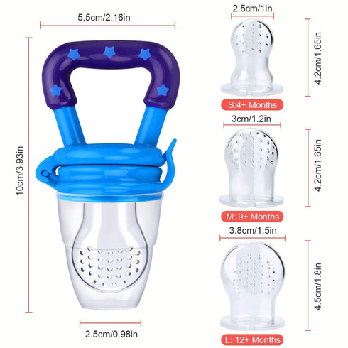 Baby Food Feeder 3 Pack Silicone Fruit Pacifier Teething Reusable Pouches Pacifier Blue by Mluchee(S,M,L)...