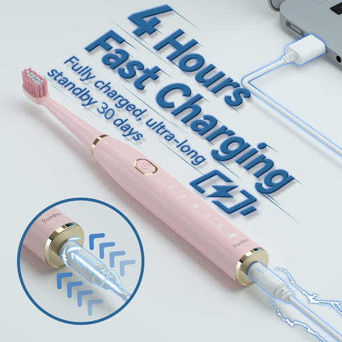 7AM2M Sonic Electric Toothbrush for Adults and Kids- High Power Rechargeable Toothbrushes with 8 Brush Heads,5 Adjustable Modes, Built-in 2-Minute...