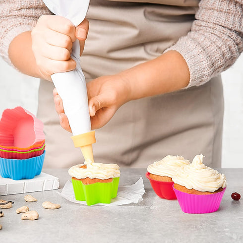 R HORSE 42 Pack Silicone Cupcake Molds Multi Flower-Shaped Baking Cups Non-Stick Cupcake Wrappers Holders Washable Cake Cups Liners Mold for Pan O...