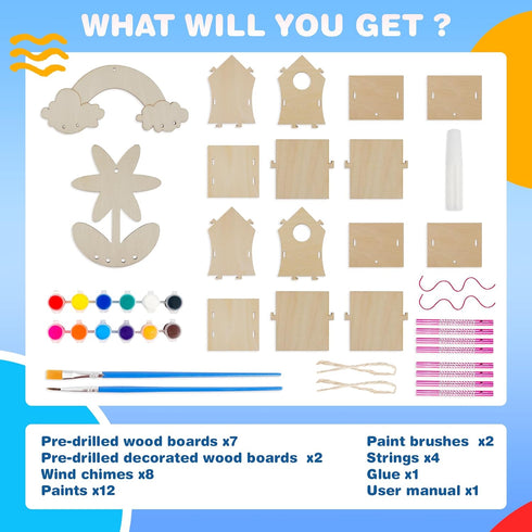 BELLOCHIDDO Bird House Kits for Kids Ages 4-8 - DIY Wooden Birdhouse Kit for Kids to Build and Paint,Bird House Kit Craft Includes Paints & Brushe...