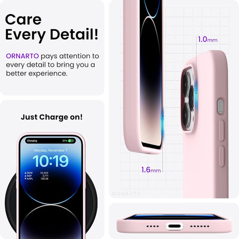 ORNARTO Compatible with iPhone 14 Pro Max Case 6.7, Slim Liquid Silicone 3 Layers Full Covered Soft Gel Rubber Phone Case Protective Cover with Mi...