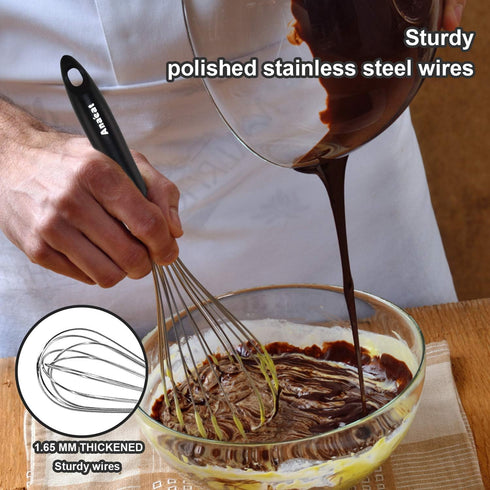 Anaeat Stainless Steel Kitchen Whisk Set of 5, Milk and Egg Beater Blender with Thick Wire for Whisking, Cooking, Baking, Beating and Stirring - 5...