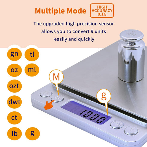 Gram Scale,Capacity 3000g Accuracy 0.1g Mini Food Scales Digital Weight Grams and Oz,Small Kitchen Scale High Precision for Espresso,Baking,Jewelr...