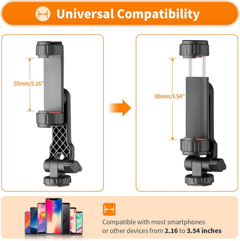 TARION Tripod Phone Mount Holder with 3 Cold Shoe Mount Cell Phone Mount Adapter for Tripod 360° Rotation Universal 1/4" Screw Smartphone Tripod A...