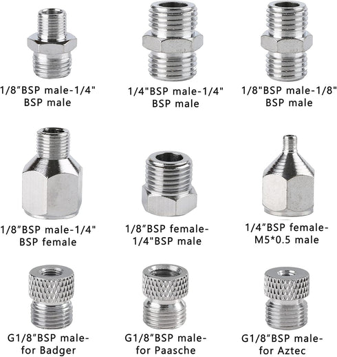 SAGUD 9pcs Airbrush Adapter Set Air Brush Fitting Connector Kit Airbrush Accessories for Mini Air Compressor and Air Hose Supplies...