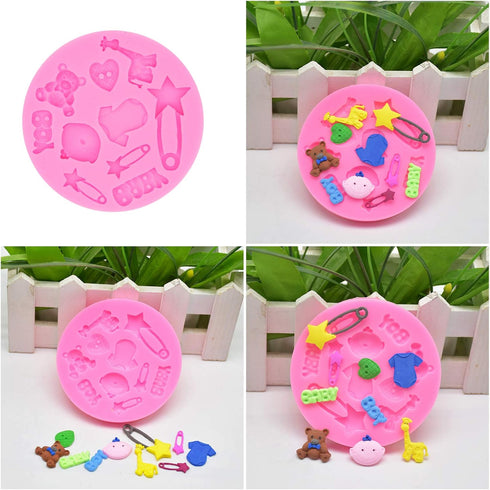 Rainmae 6Pcs Cute Baby Silicone Fondant Cake Mold Baby Birthday Party Kitchen Baking Mold Cake Decorating Moulds Modeling Tools Baby Shower Gender...