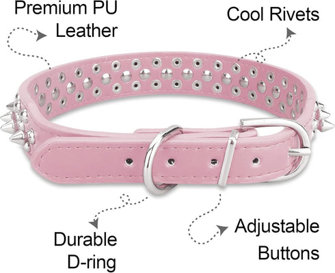 Dog Collars for Medium Dogs with Leash, Epesiri Spiked Dog Collar for Large Dogs, Girl Pink Dog Collar, Studded Rivet Pit Bull Leather Dog Collar ...