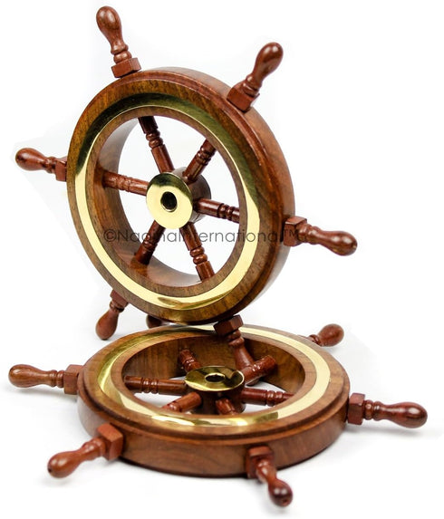 Nagina International 4" Small Rosewood Crafted Brass Ring Ship Wheel | Pirate's Adult Nautical Decor Steering Wheel | Maritime Nursery Decor...