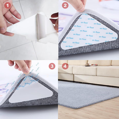 Rug Gripper Tape for Hardwood Floors and Tiles?8 PCS Non- Slip Rug Pads Double Sided Carpet Tape Rug Corner Grippers for Area Rugs Washable Reusab...