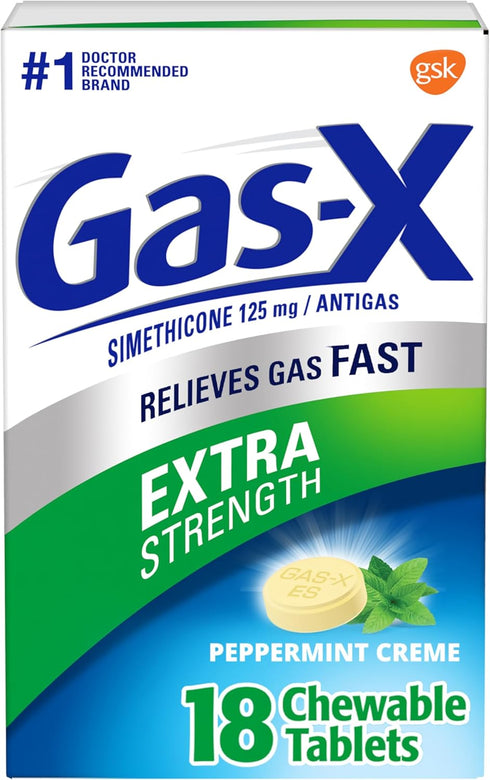 Gas-X Extra Strength Chewable Gas Relief Tablets with Simethicone 125 mg, Peppermint Creme - 18 Count...