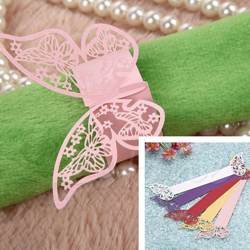 King&Pig 50pcs Laser Cut Butterfly Shape Napkin Rings for Dinners Lunch Tables Home Wedding Birthday Date Anniversray Party Decorations (Gold)...