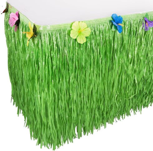 Luau Grass Table Skirt Natural Hawaiian Table Skirt Tropical Party Decorations 9 Feet x 29.5 Inch (Green)...