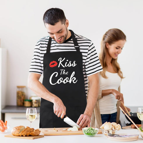 Funny Aprons for Women Men - Kiss the Cook Apron - Funny Chef Cooking BBQ Grill Aprons with 2 Pockets - Birthday Mothers Day Gifts for Mom, Wife -...