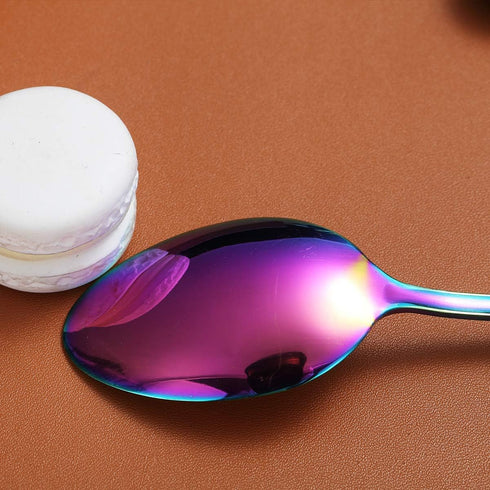 Rainbow Teaspoons 6.5" Set of 4, Berglander Stainless Steel Titanium Plating Shiny Mutil-Color Tea Spoons Silverware, Colorful Tea Spoon Small Des...
