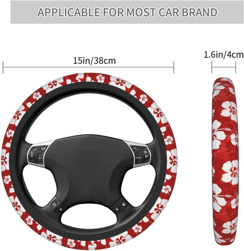 Delerain Hibiscus Flowers Steering Wheel Covers, Anti Slip Elasticity Car Accessories Steering Wheel Protector Universal 15 Inch for Women Man...