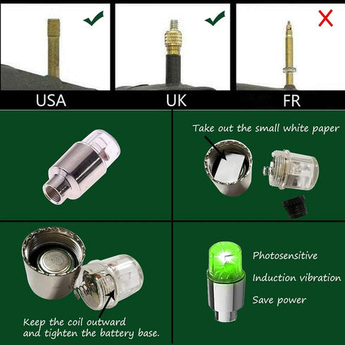 4 Pieces LED Bike Wheel Lights Car Tire Valve Stems Caps Bicycle Motorcycle Waterproof Tyre Spoke Flash Lights Cool Reflector Accessories for Kids...
