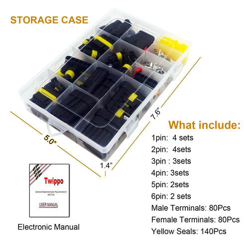 372Pcs Waterproof Automotive Electrical Connectors Quick Connect Wire Connectors Automotive 1/2/3/4/5/6 Pin Connectors Kit (18 Sets)...