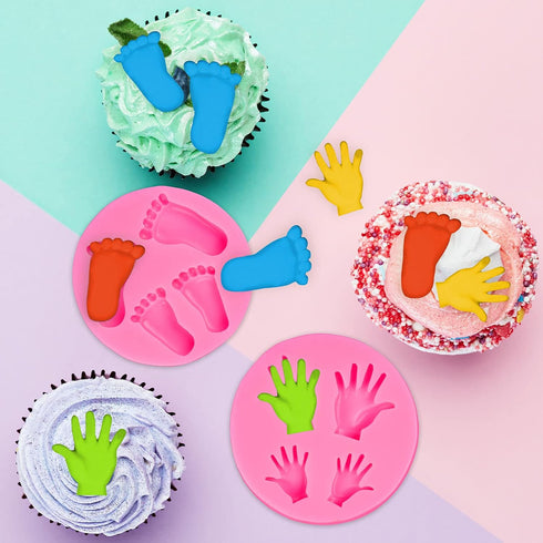 Whaline Silicone 3D Baby Feet Hands Mold Pink Chocolate Fondant Mould Baby Shower Candy Cake Topper Decoration DIY Baking Pudding Sugar Mould for ...