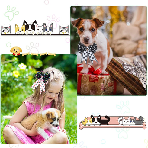 6 Rolls 30 Yards Dog Wired Edge Ribbon cat Paw Print Burlap Ribbon 2.5 Inch x 5 Yards Checkered Plaid Ribbons for Dog Party Wrapping Wreath Decora...